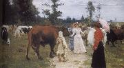 Ilia Efimovich Repin Girls and cows oil painting artist